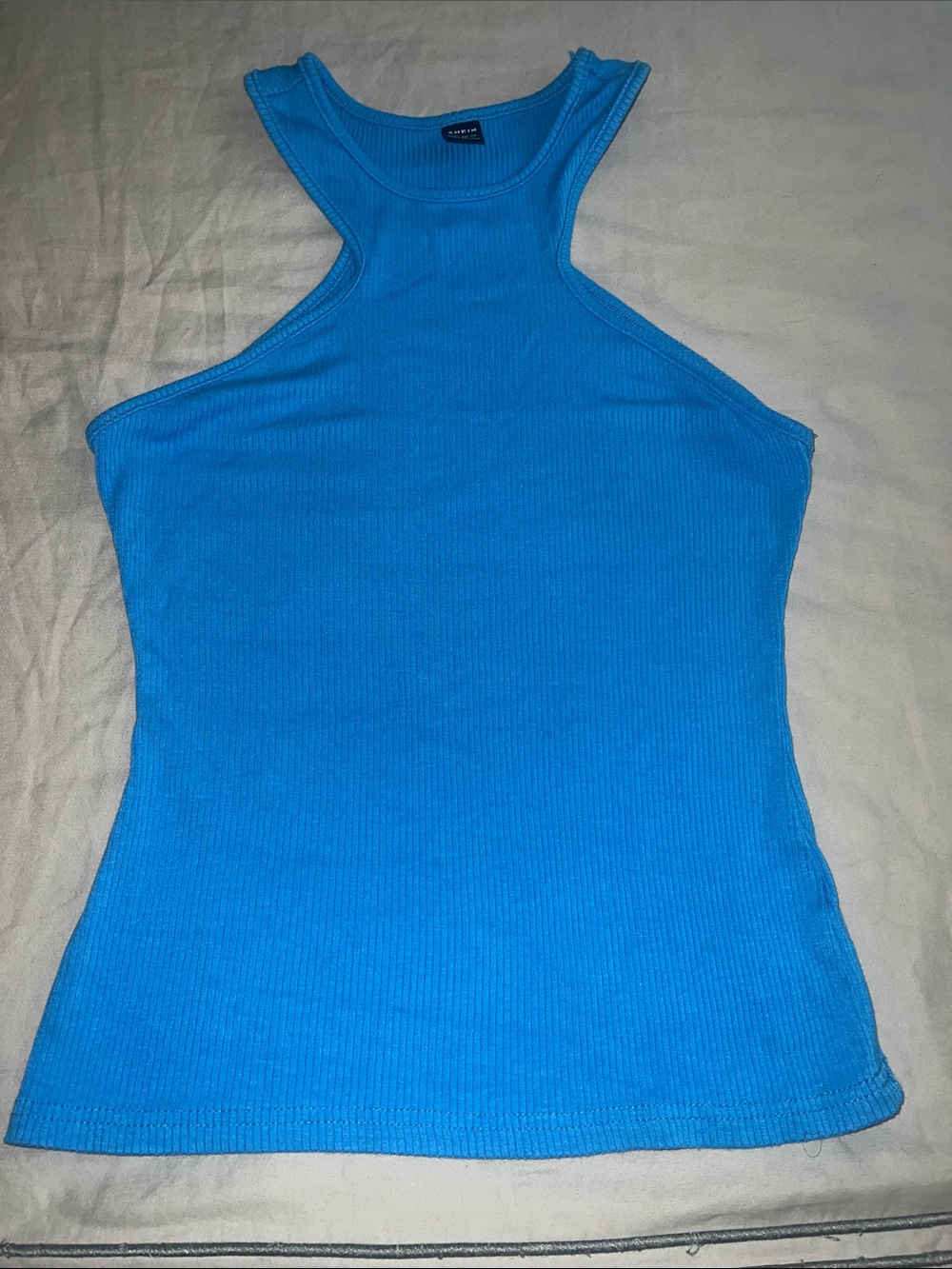 SHEIN Bright Blue Ribbed Racerback Tank Top